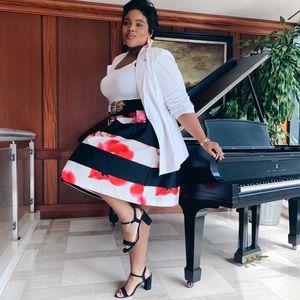 Black and white stripe skirt with floral